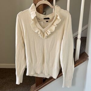 J. Crew Cream V-Neck Sweater with Ruffles
